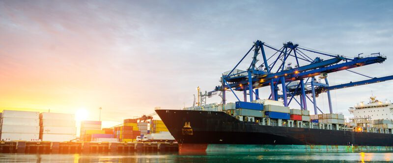 Container ship in terminal