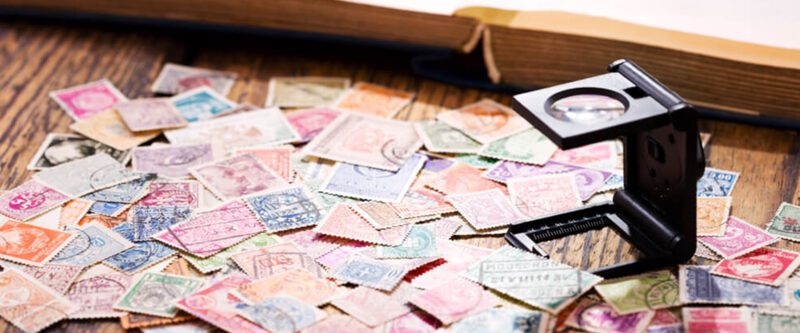 Stamp Collection with magnifying glass